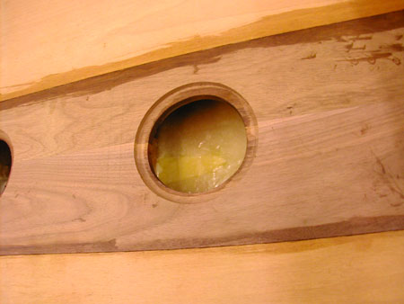 Close up of a bilge access hole