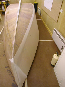 Starboard side glass cloth ready for the epoxy